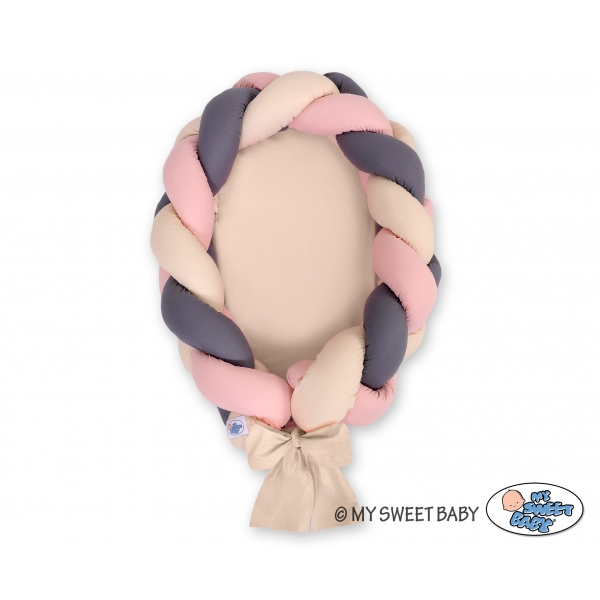 Geflochtenes Babynestchen 2 in 1 Bettumrandung - beige-altrosa-anthrazit