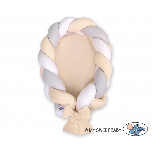 Geflochtenes Babynest 2 in 1 Bettumrandung - weise-grau-beige