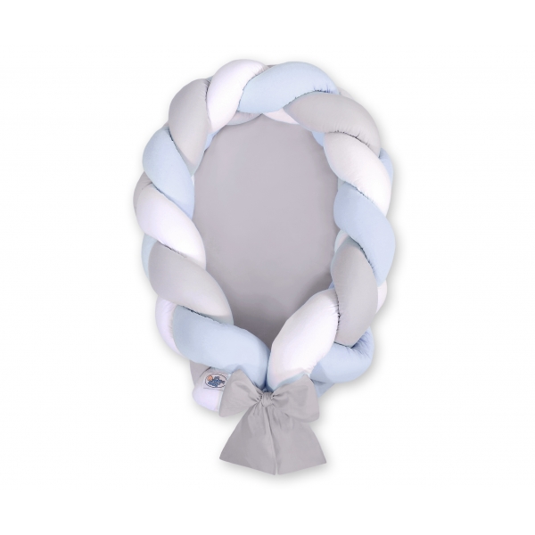 Geflochtenes Babynestchen 2 in 1 Bettumrandung - weiß-grau-blau