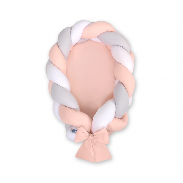Geflochtenes Babynestchen 2 in 1 Bettumrandung - weiß-grau-puderrosa