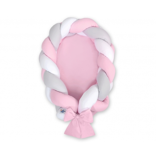 Babynest Geflochten 2 in 1 Bettumrandung - weiß-grau-rosa