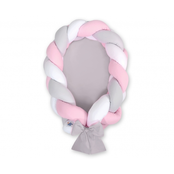 Geflochtenes Babynestchen 2 in 1 Bettumrandung - weiß-grau-rosa