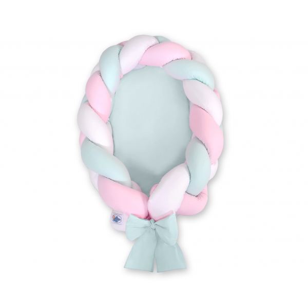 Babynest Geflochten Zopf 2 in 1 Bettumrandung - weiß-rosa-minze