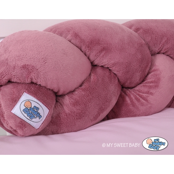 Geflochtene Bettumrandung Nestchen minky 180cm - Kopfschutz für Kinderbett altrosa