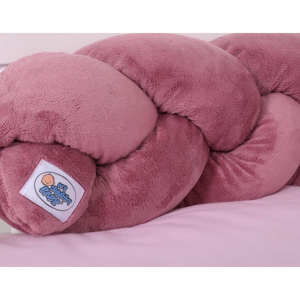 Geflochtene Bettumrandung Nestchen minky 180cm - Kopfschutz für Kinderbett altrosa