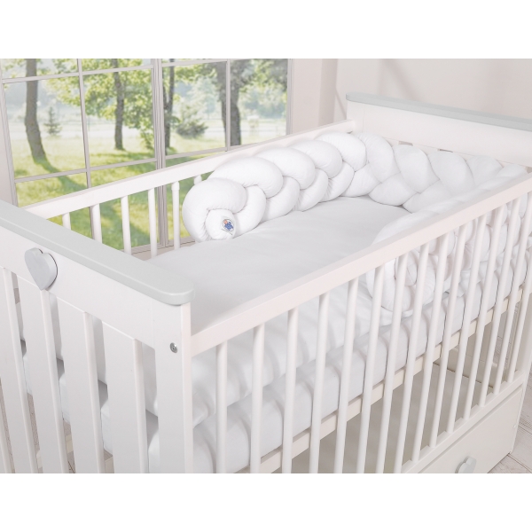 Geflochtene Schlange für Babybett minky 180cm - Kopfschutz Weiß