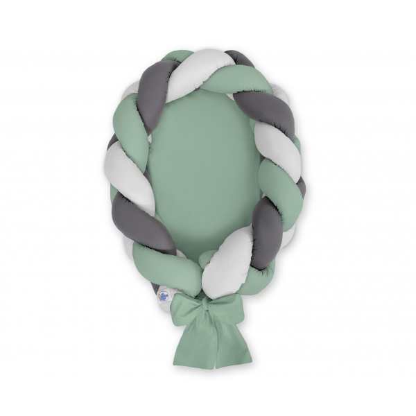 Geflochtene Babynest 2 in 1 - weißgrün- grau - anthrazit