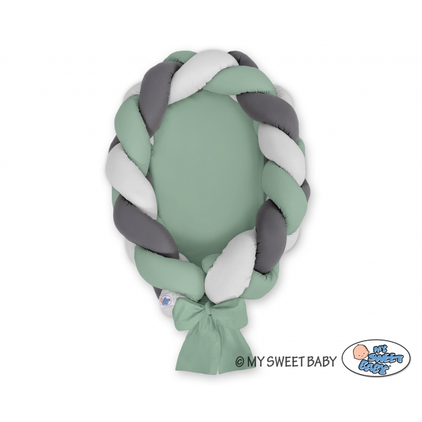 Geflochtene Babynest 2 in 1 - weißgrün- grau - anthrazit