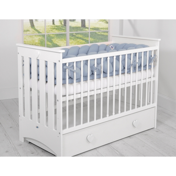 Bettschlange Geflochten Kopfschutz für Babybett XXL- pastellblau