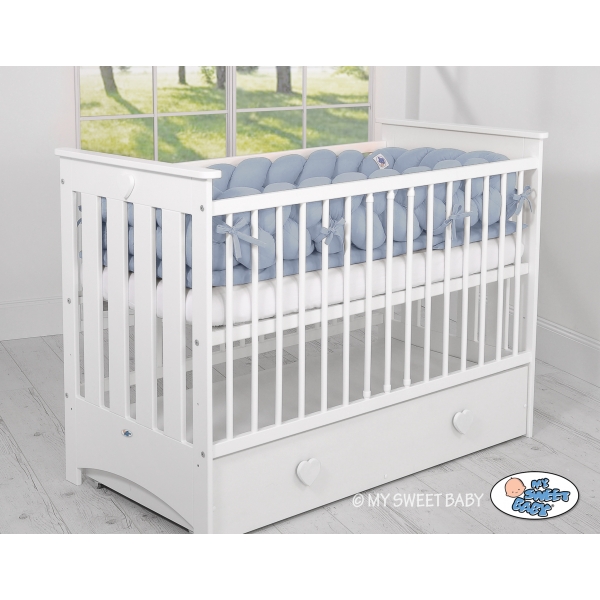 Bettschlange Geflochten Kopfschutz für Babybett XXL- pastellblau