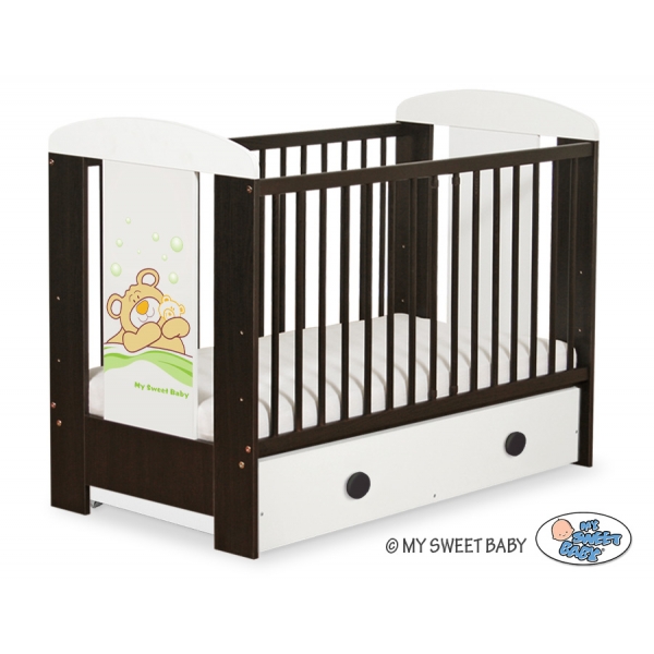 Braun Gitterbett 120x60cm Teddy Bär Barnaba Grün Schublade MAXI