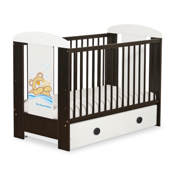 Braun Gitterbett 120x60cm Teddy Bär Barnaba Blau Schublade MAXI