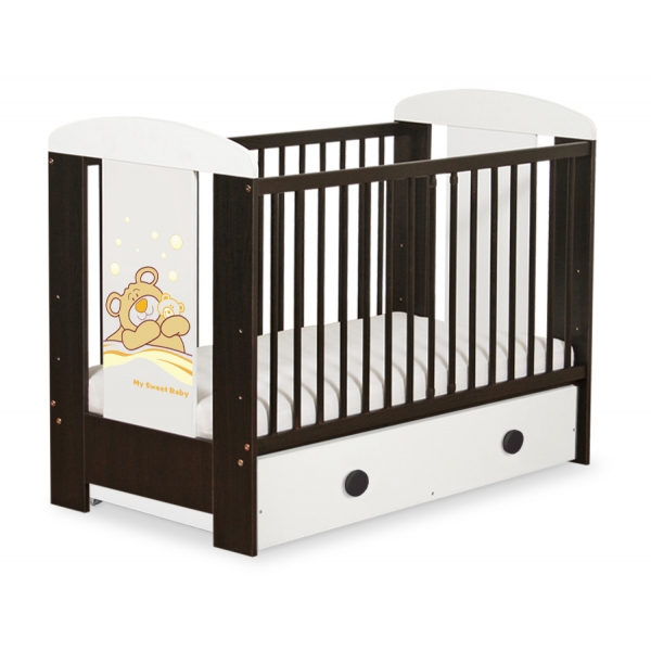 Braun Gitterbett 120x60cm Teddy Bär Barnaba Creme Schublade MAXI