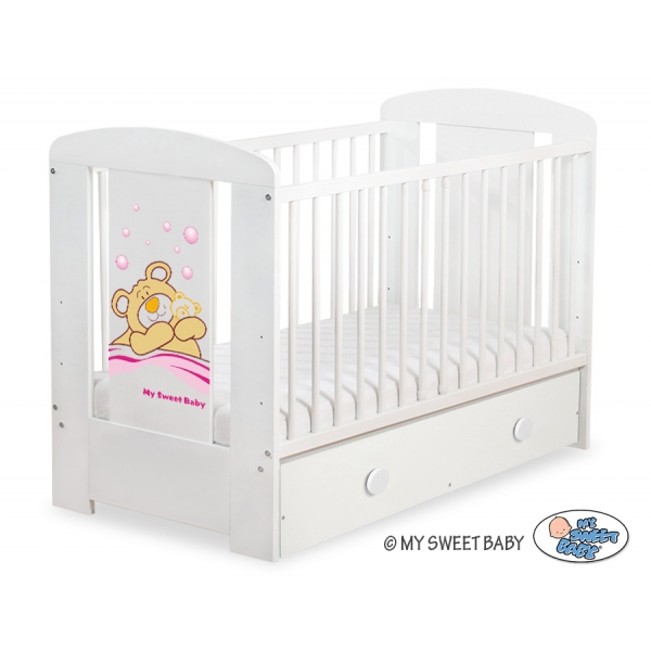 Gitterbett mit Schublade MAXI 120x60cm Teddy Bär Barnaba Rosa