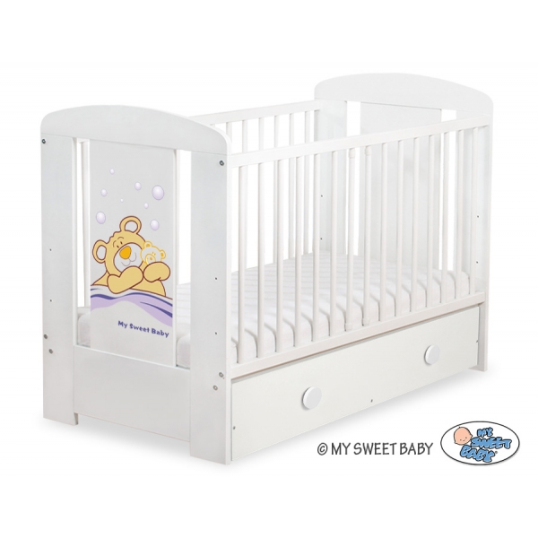 Gitterbett 120x60cm Teddy Bär Barnaba Lila Schublade MAXI