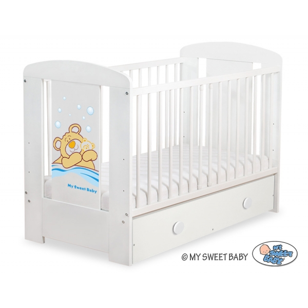Gitterbett 120x60cm Teddy Bär Barnaba Blau + Schublade