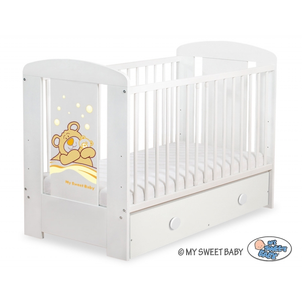 Gitterbett 120x60cm Teddy Bär Barnaba Creme Schublade MAXI
