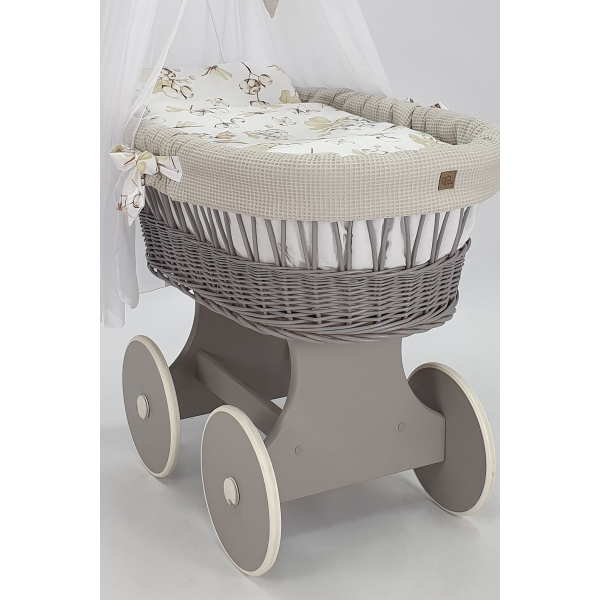 Grau Babywiege mit großen gummierte Rädern