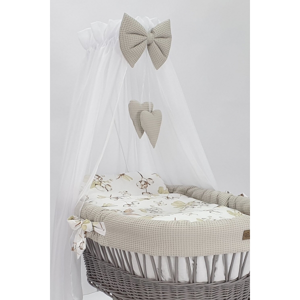 Grau Babywiege mit Himmel mit Beige Bettwäsche-Set