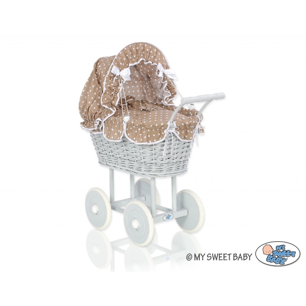 Grau Puppenwagen nr Bettwäsche Braun Punktmuster 61699-584
