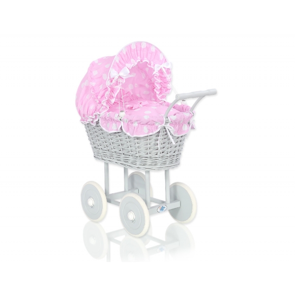 Grau Retro Puppenwagen Bettwäsche Rosa Punktmuster nr 61699-736