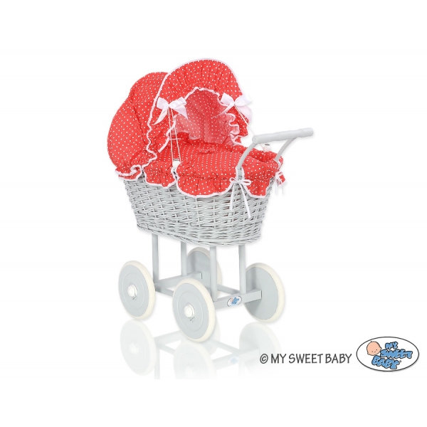 Grau VintagePuppenwagen Bettwäsche Rot mit Punktmuster nr 61699-763