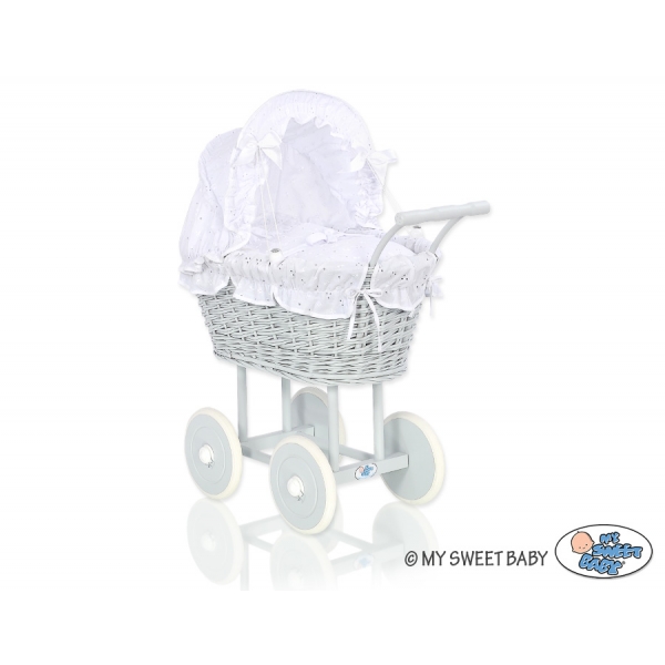 Grau VintagePuppenwagen Weiß Weiß mit Stickerei nr 61699-906