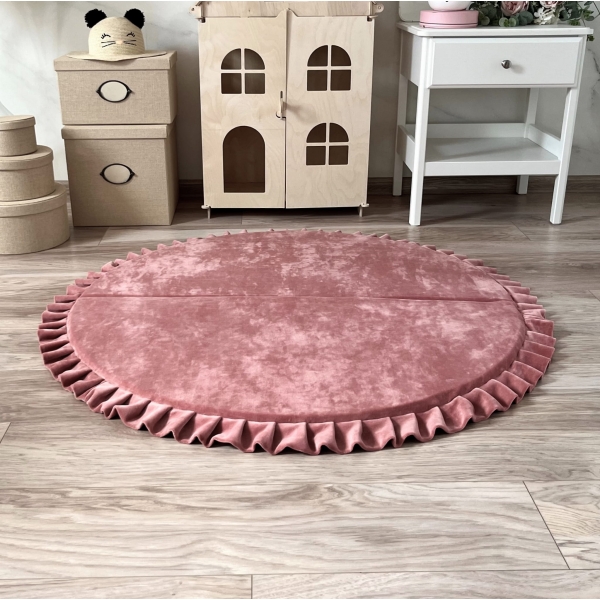 Große Spielmatte für Baby Rund Altrosa 125x125 VELVET
