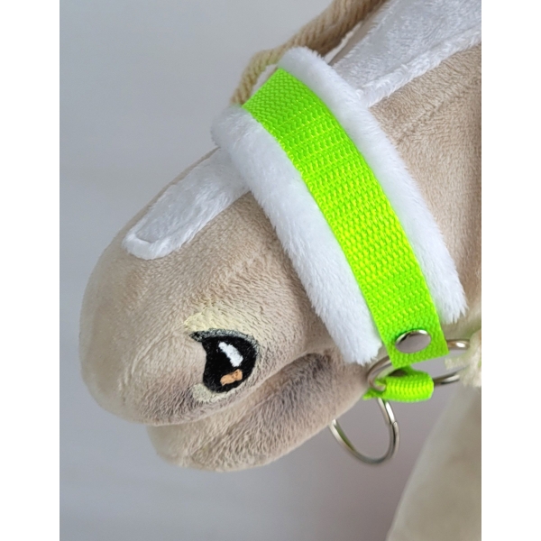 Halfter für Hobby Horse neon grün mit weißem Pelz