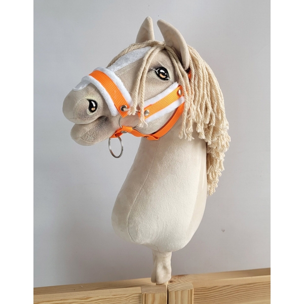 Halfter für Hobby Horse neon orange mit weißem Pelz