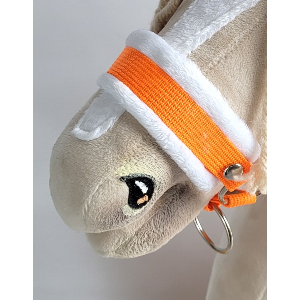 Halfter für Hobby Horse neon orange mit weißem Pelz