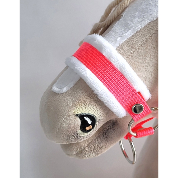 Halfter für Hobby Horse neon pink mit weißem Pelz