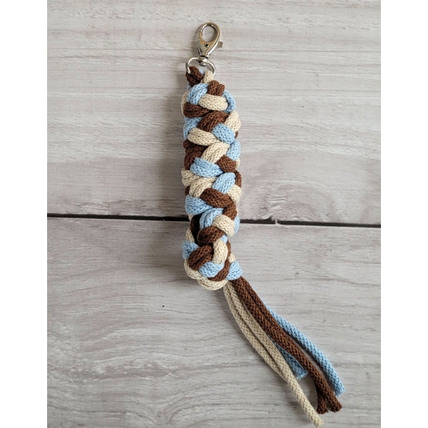 Anbindestrick für Steckenpferd aus doppelt geflochtener Kordel - blau/hellbeige/braun