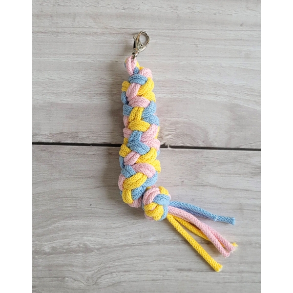 Anbindestrick für Steckenpferd aus doppelt geflochtener Kordel - blue/light pink/yellow