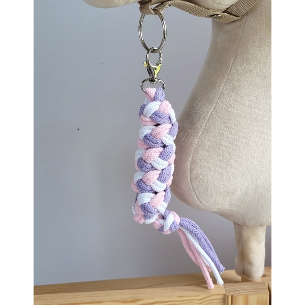 Anbindestrick für Steckenpferd aus doppelt geflochtener Kordel - hellrosa/violett/weiß