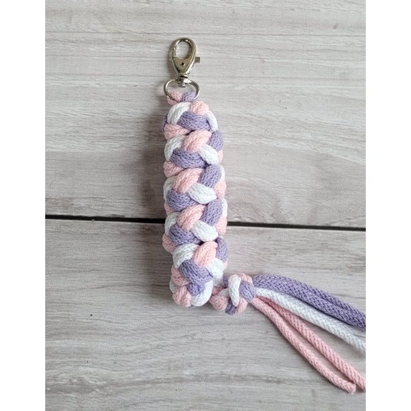 Anbindestrick für Steckenpferd aus doppelt geflochtener Kordel - hellrosa/violett/weiß