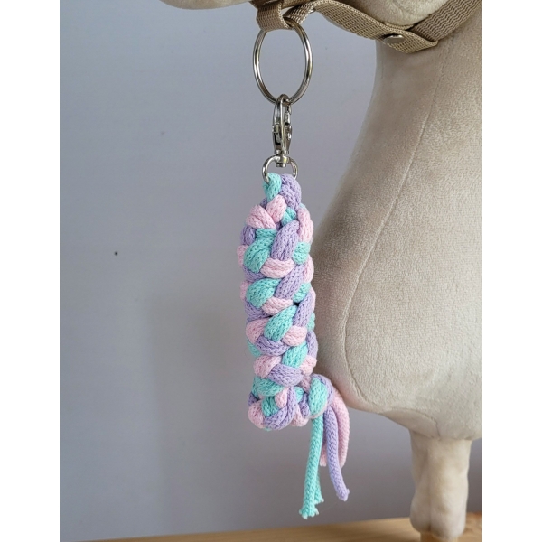 Anbindestrick für Steckenpferd aus doppelt geflochtener Kordel - mint/violett/hellrosa