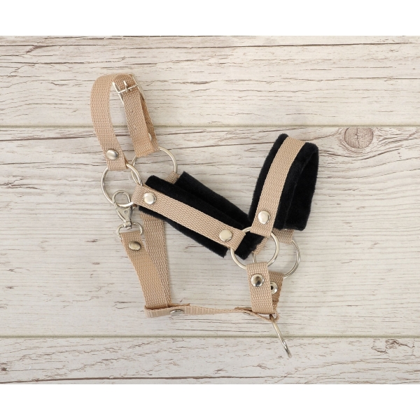 Halfter mit Schwarz Pelz für Steckenpferd A3 - beige