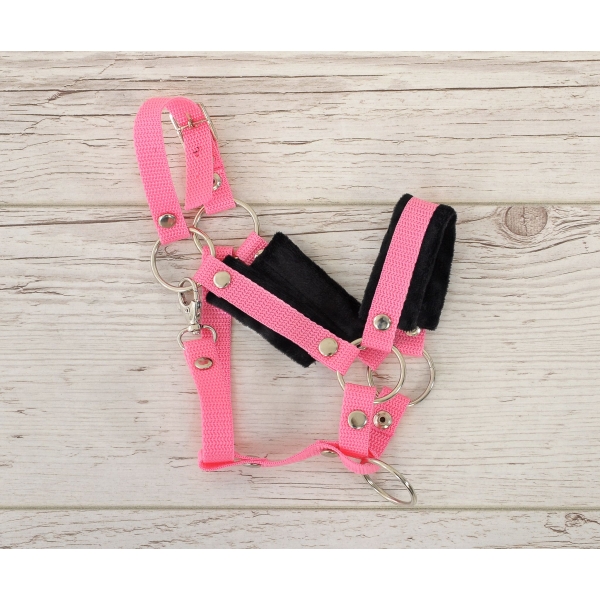 Halfter mit Schwarz Pelz für Steckenpferd A3 - rosa