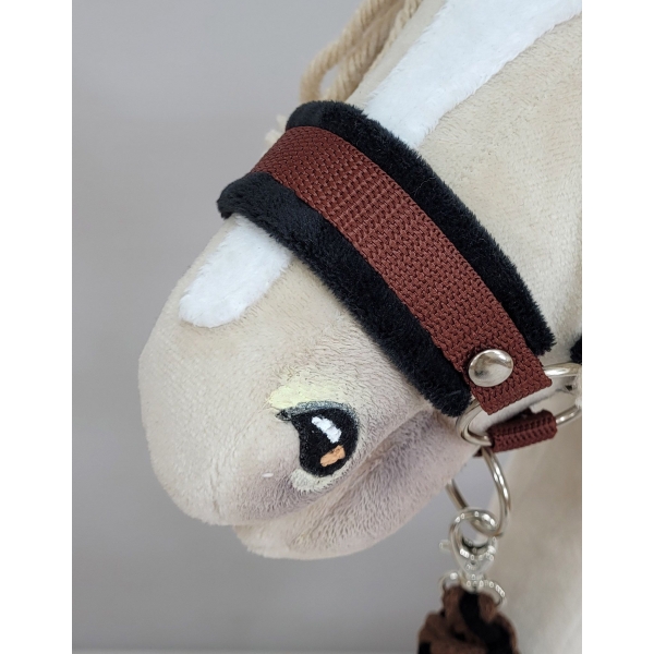 Halfter mit schwarzer Pelz mit Anbindestrick aus Kordel - schwarz-braun