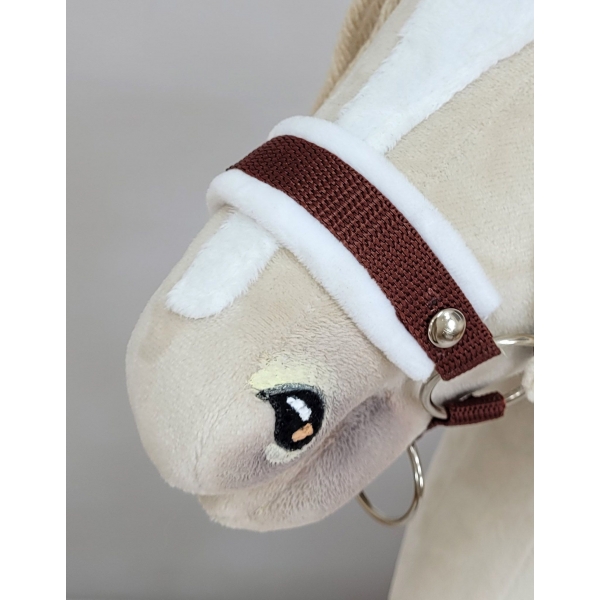Halfter mit weißem Pelz mit Anbindestrick aus Kordel - weiss -braun