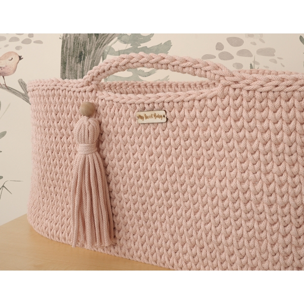 Handgefertigter Babykorb Boho - altrosa