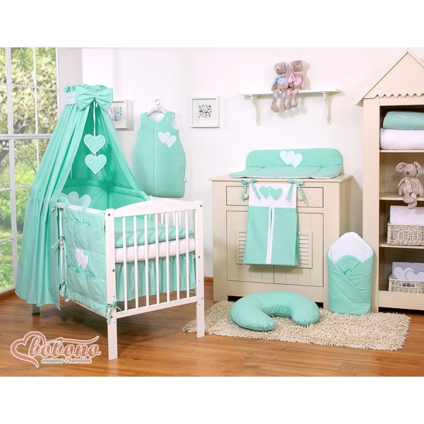 Himmel aus Baumwolle für Babybett - Hängende Herzen Minze