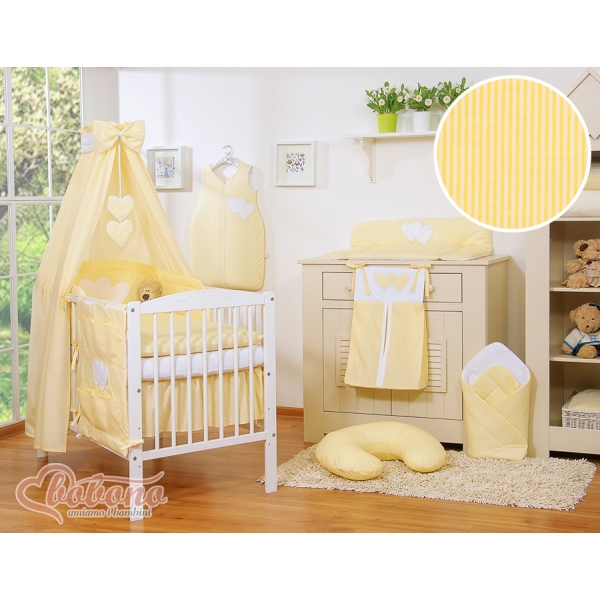 Babybett Himmel aus Baumwolle - Hängende Herzen gelbe Streifchen