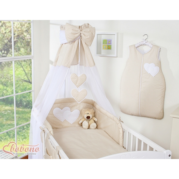 Himmel aus Chiffon für Babybett - Hängende Herzen Beige-Punktemuster