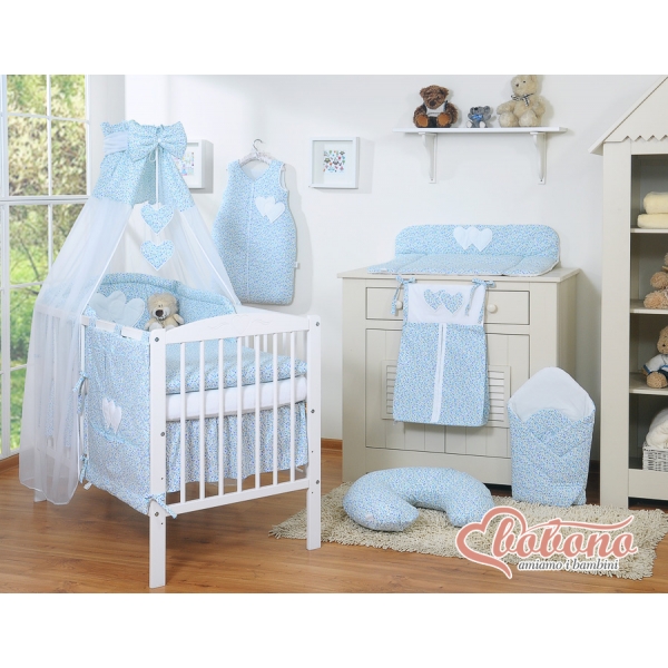 Himmel aus Chiffon für Babybett - Hängende Herzen blaue Blümchen