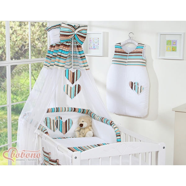 Himmel aus Chiffon für Babybett - Hängende Herzen braun gestreift