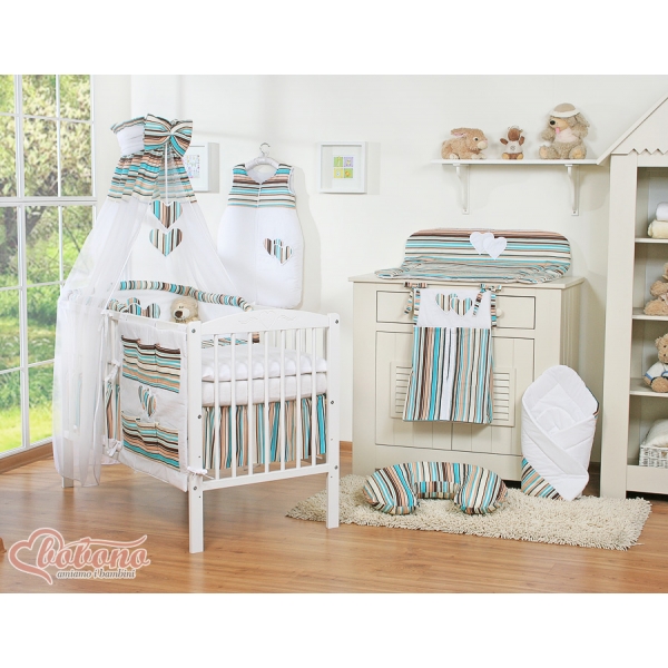 Himmel aus Chiffon für Babybett - Hängende Herzen braun gestreift