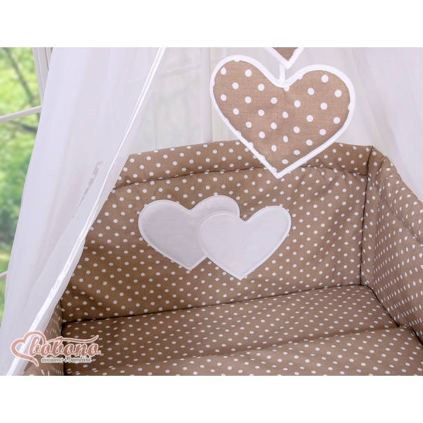 Himmel aus Chiffon für Babybett - Hängende Herzen Braun-Punktemuster