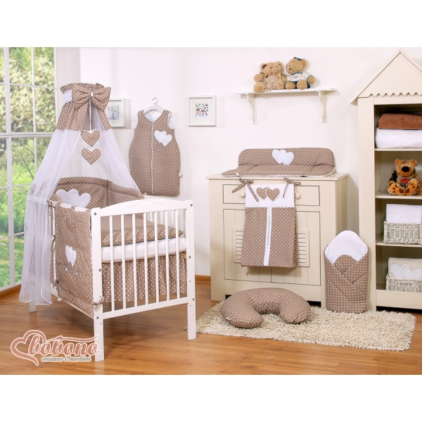 Himmel aus Chiffon für Babybett - Hängende Herzen Braun-Punktemuster